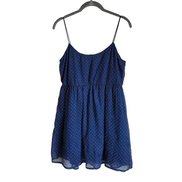 ZARA TRF COLLECTION Women Dress Size M Navy Blue Pink Polka Dots Spaghetti Strap - Picture 7 of 7